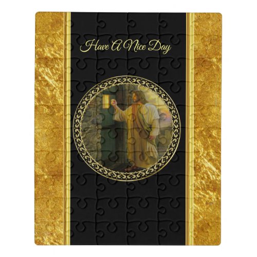 Visitation at Dawn Jesus Knocking on a Rustic Door Jigsaw Puzzle