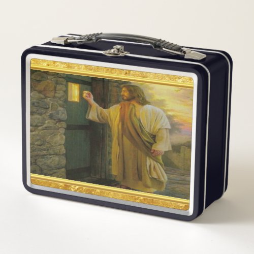 Visitation at Dawn Jesus Knocking on a Rustic Door Metal Lunch Box