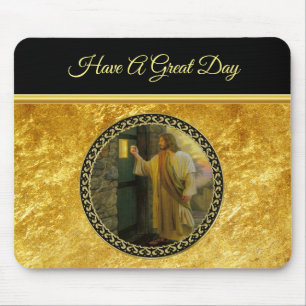 Visitation at Dawn Jesus Knocking on a Rustic Door Mouse Pad