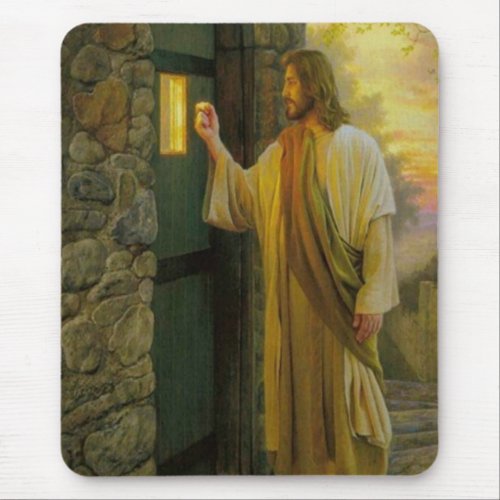 Visitation at Dawn Jesus Knocking on a Rustic Door Mouse Pad