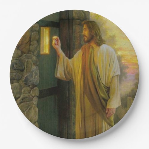 Visitation at Dawn Jesus Knocking on a Rustic Door Paper Plates