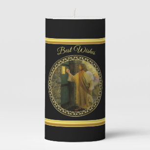 Visitation at Dawn Jesus Knocking on a Rustic Door Pillar Candle