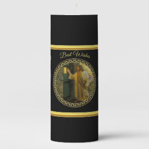 Visitation at Dawn Jesus Knocking on a Rustic Door Pillar Candle