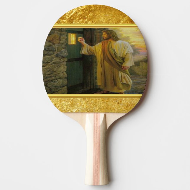 Visitation at Dawn Jesus Knocking on a Rustic Door Ping-Pong Paddle (Front)