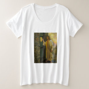 Visitation at Dawn Jesus Knocking on a Rustic Door Plus Size T-Shirt