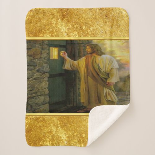 Visitation at Dawn Jesus Knocking on a Rustic Door Sherpa Blanket