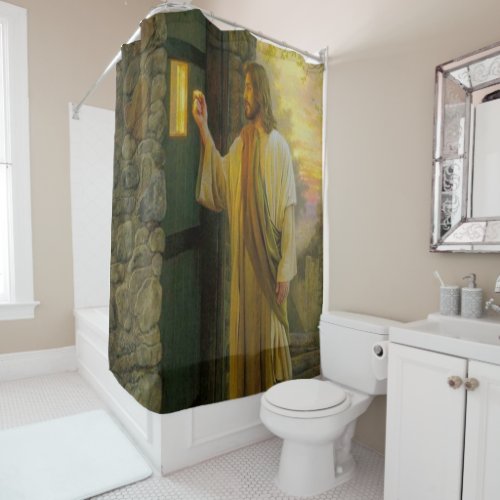 Visitation at Dawn Jesus Knocking on a Rustic Door Shower Curtain