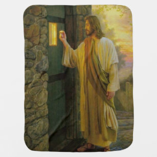 Visitation at Dawn Jesus Knocking on a Rustic Door Swaddle Blanket