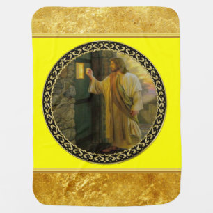 Visitation at Dawn Jesus Knocking on a Rustic Door Swaddle Blanket
