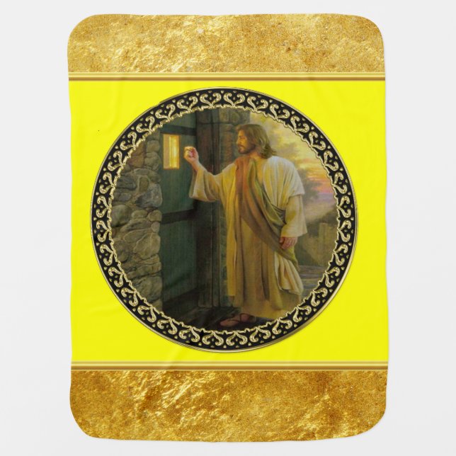 Visitation at Dawn Jesus Knocking on a Rustic Door Swaddle Blanket (Front)