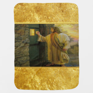 Visitation at Dawn Jesus Knocking on a Rustic Door Swaddle Blanket