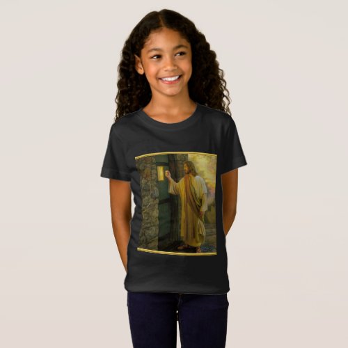 Visitation at Dawn Jesus Knocking on a Rustic Door T_Shirt