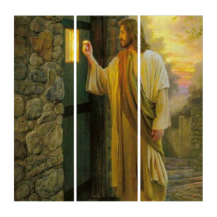 Visitation at Dawn Jesus Knocking on a Rustic Door Triptych