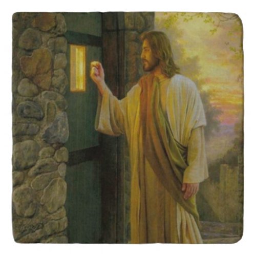 Visitation at Dawn Jesus Knocking on a Rustic Door Trivet