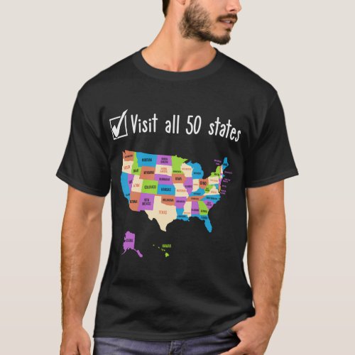 Visited All 50 States Usa Map Travel T_Shirt