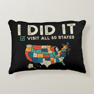 Visited All 50 US States - USA Map Travel - Visit Accent Pillow