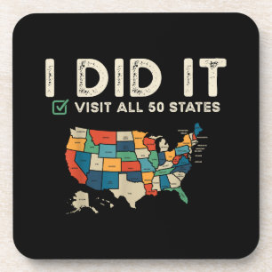 Visited All 50 US States - USA Map Travel - Visit Beverage Coaster
