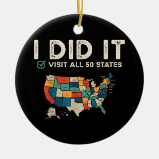 Visited All 50 US States - USA Map Travel - Visit Ceramic Ornament