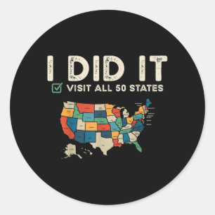 Visited All 50 US States - USA Map Travel - Visit  Classic Round Sticker
