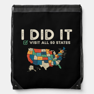 Visited All 50 US States - USA Map Travel - Visit Drawstring Bag