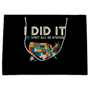 Visited All 50 US States - USA Map Travel - Visit  Large Gift Bag