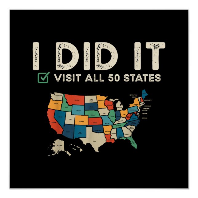Visited All 50 US States - USA Map Travel - Visit  Poster (Front)