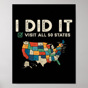 Visited All 50 US States - USA Map Travel - Visit Poster