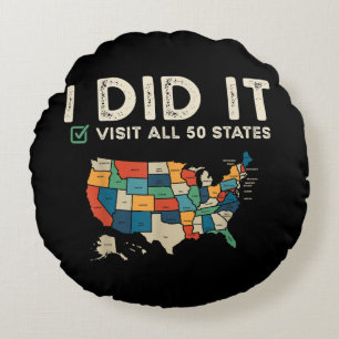 Visited All 50 US States - USA Map Travel - Visit Round Pillow