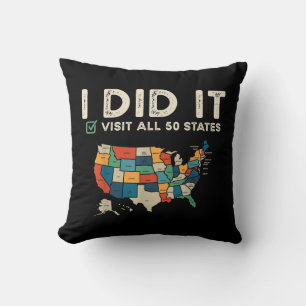 Visited All 50 US States - USA Map Travel - Visit Throw Pillow