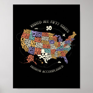 Visited All Fifty States Usa All 50 States Map Poster