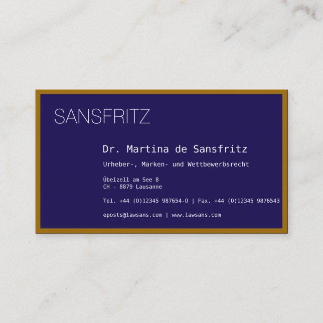 Visitenkarte Gold Blau Business Card (Front)