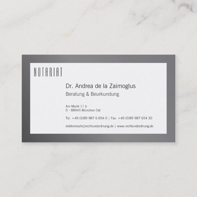 Visitenkarte Silber für Notar Business Card (Front)