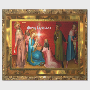 Visiting Baby Jesus Christmas  (15 feet)Glossy Wrapping Paper