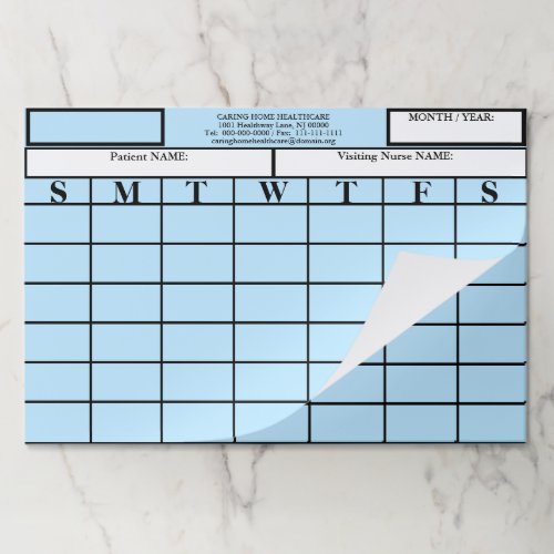 Visiting Nurse Patient Calendar Blue Paper Pad