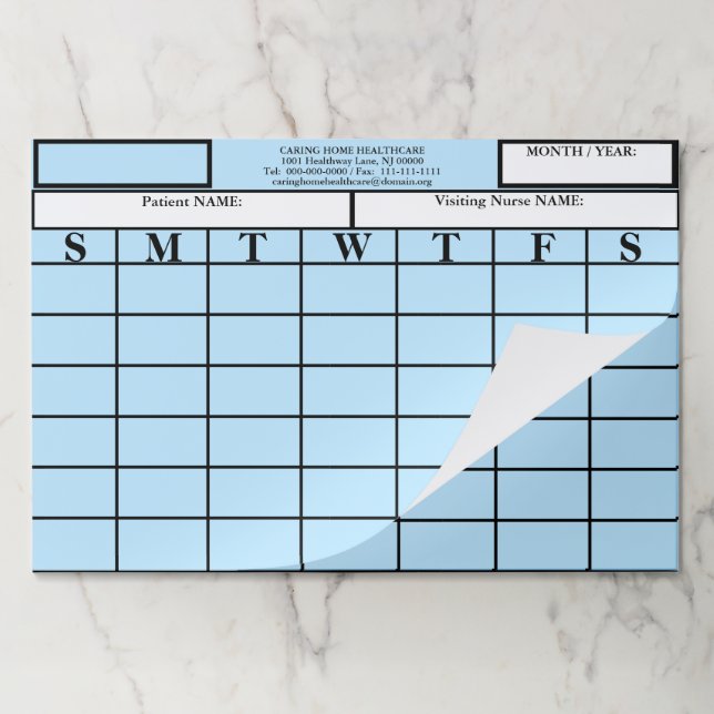 Visiting Nurse Patient Calendar Blue Paper Pad (Folded)