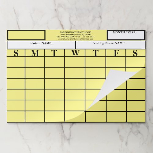 Visiting Nurse Patient Calendar Yellow Paper Pad