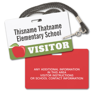 Visitor Badge - Parents Schools With Red Apple by ForTeachersOnly at Zazzle
