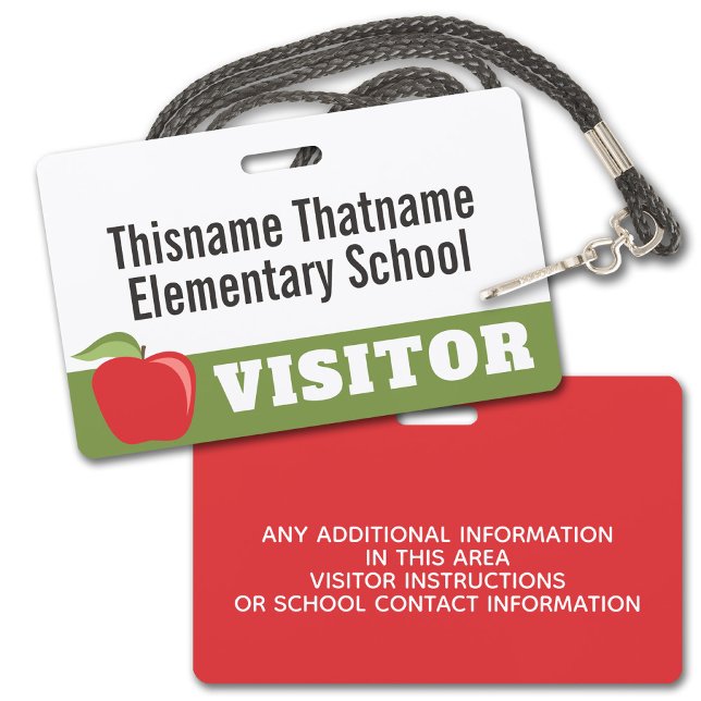 Visitor Badge - Parents Schools with Red Apple (Visitor Badge for a School or other institution. Customize with the business name and other info.)
