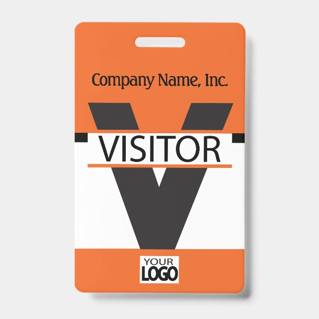 Visitor Badge with your Logo - Bright Orange (Front)