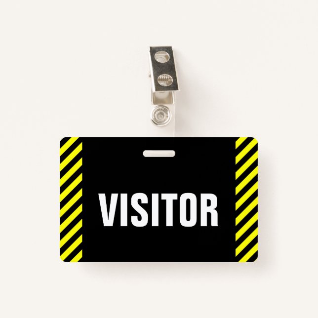 "VISITOR" + Black & Yellow Stripes Badge (Front with Clip)