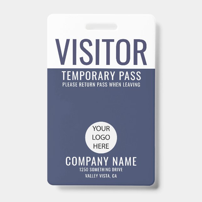 Visitor Blue Company Logo Visitor Pass ID Badge (Front)
