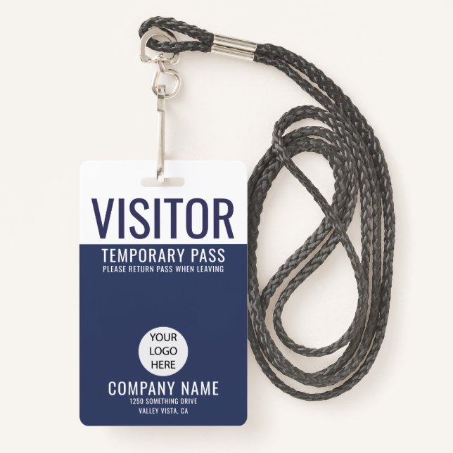 Visitor Blue Company Logo Visitor Pass ID Badge (Front with Lanyard)