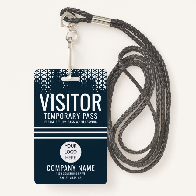Visitor Blue Company Logo Visitor Pass ID Badge (Front with Lanyard)
