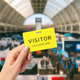 Visitor name badge with clip and lanyard