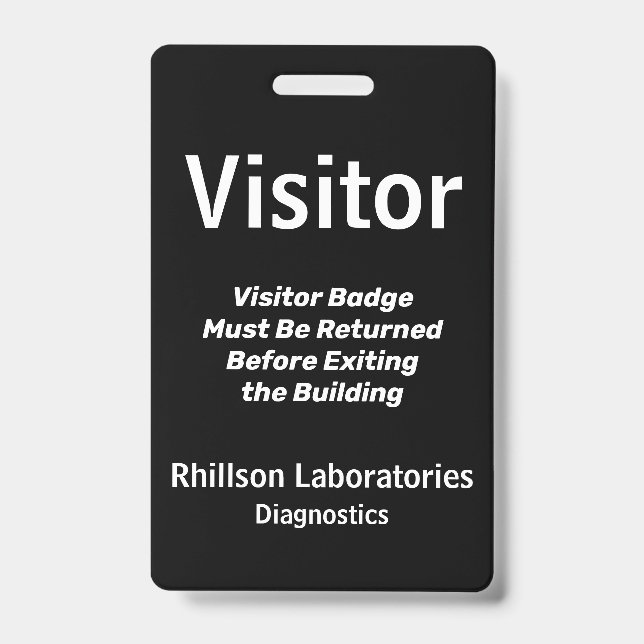 Visitor Pass Badge Black and White Vertical Design (Front)