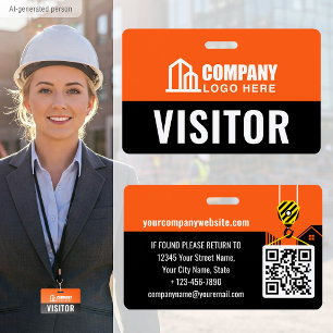 Visitor Pass ID Logo Construction QR Code Orange Badge