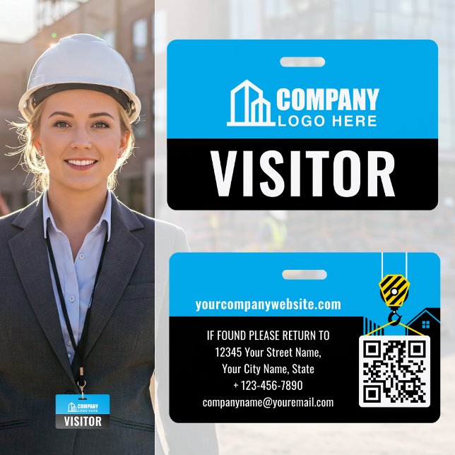 Visitor Pass ID Logo Construction Site Blue Custom Badge (Creator Uploaded)
