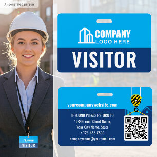 Visitor Pass ID Logo Construction Site Navy Custom Badge