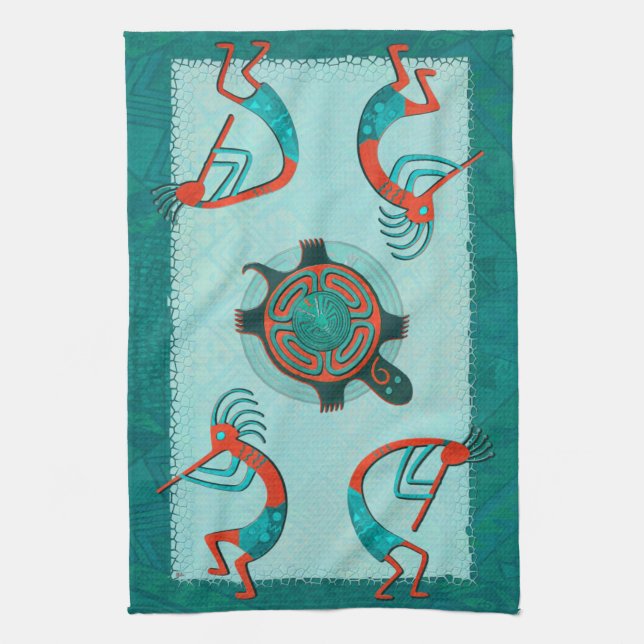 Visitors Anasazi Native Folk Art Kitchen Towel (Vertical)