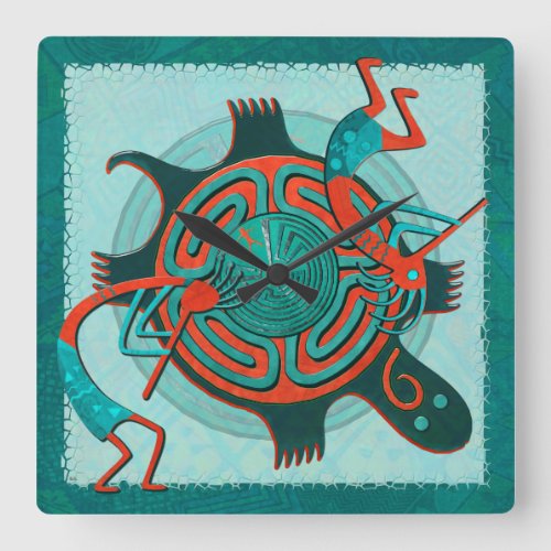 Visitors Anasazi Native Folk Art Square Wall Clock